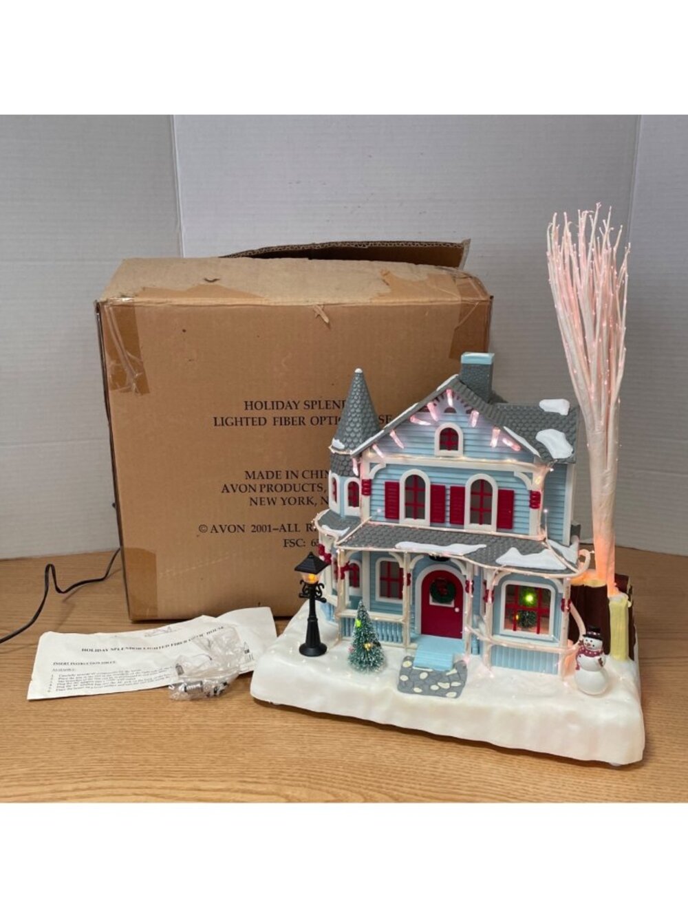 Vtg Avon Holiday Splendor Fiber Optic Victorian House Christmas Village VIDEO